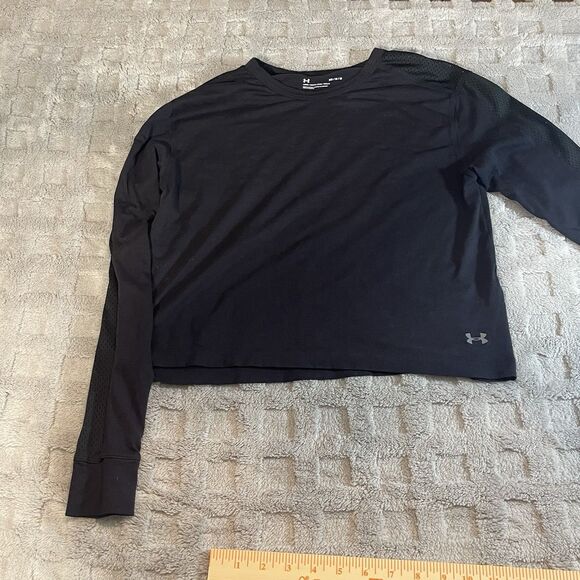 Under Armour Women's Cropped Mesh Long Sleeve Sz M Vented Black and Silver - Picture 5 of 12